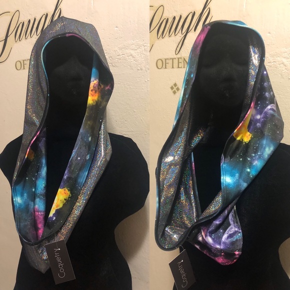 Coquetry Clothing Sweaters - Silver Galaxy Reversible Infinity EDM Hood Cowl